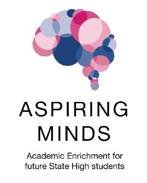 Aspiring Minds logo with text that reads, Aspiring Minds – Academic Enrichment for future State High students